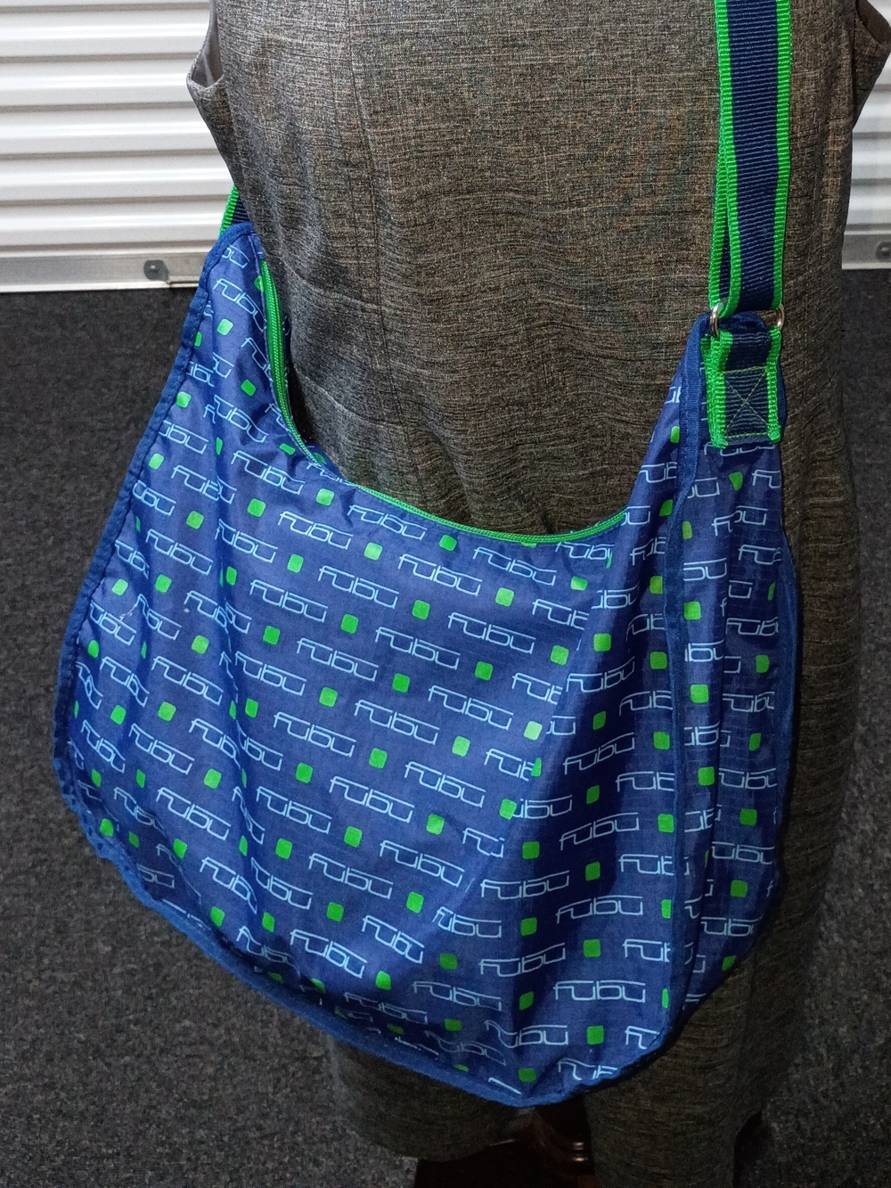 FUBU Blue Messenger Bag with Green Accents